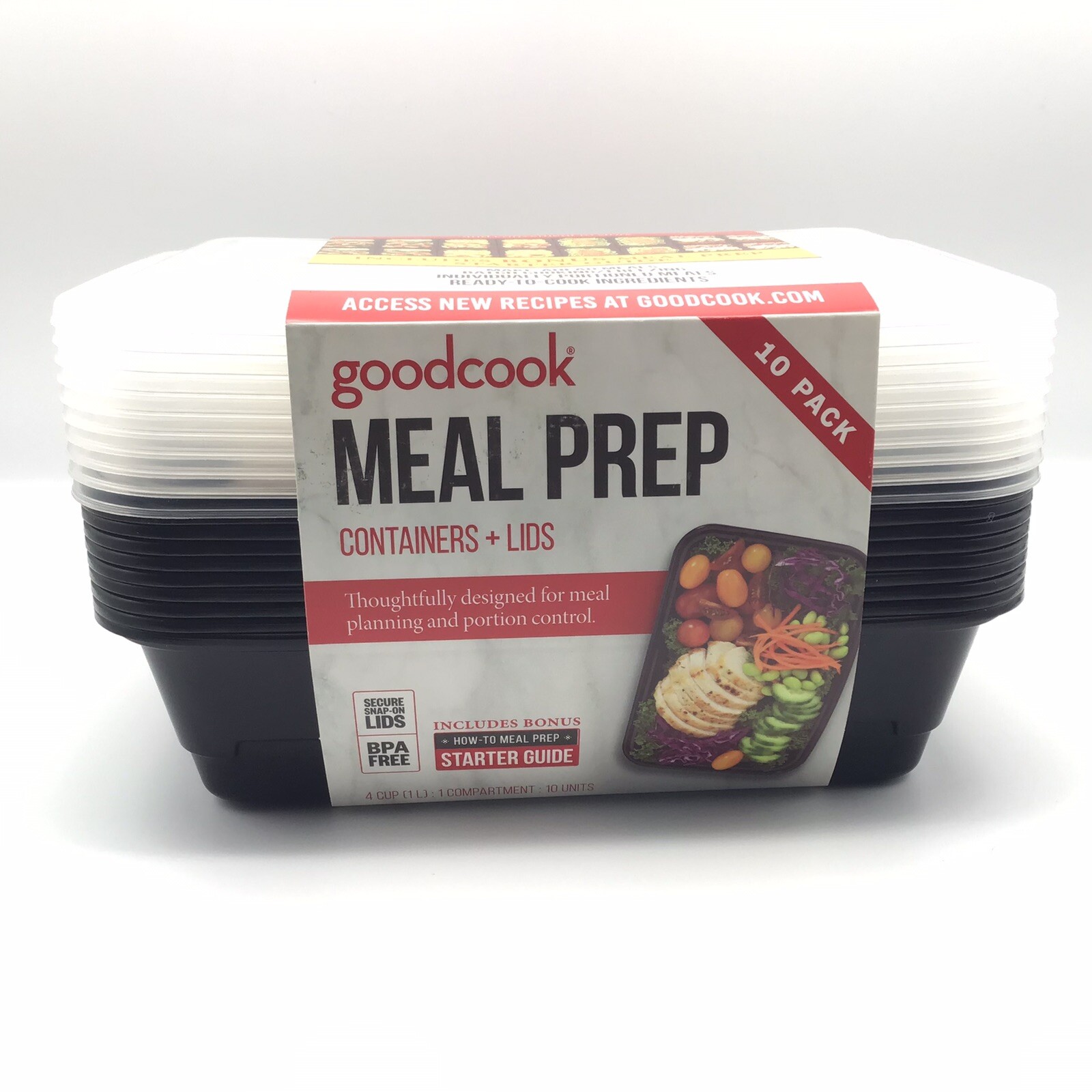 GoodCook 1 Compartment Black Meal Prep Containers & Clear Lids 10 Pack
