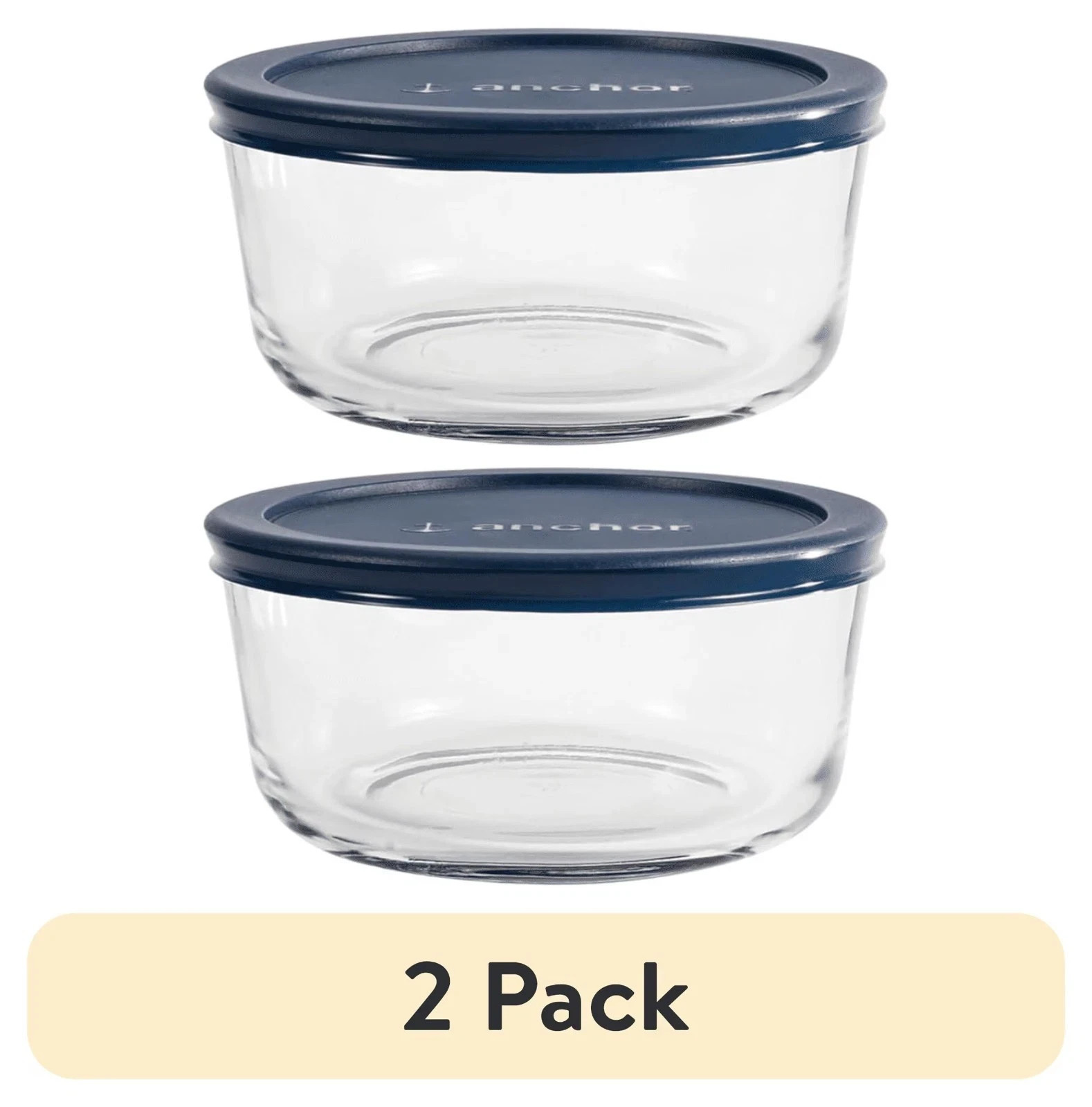 (2 pack) Anchor Hocking Glass Food Storage Container with Lid 4 Cup Round