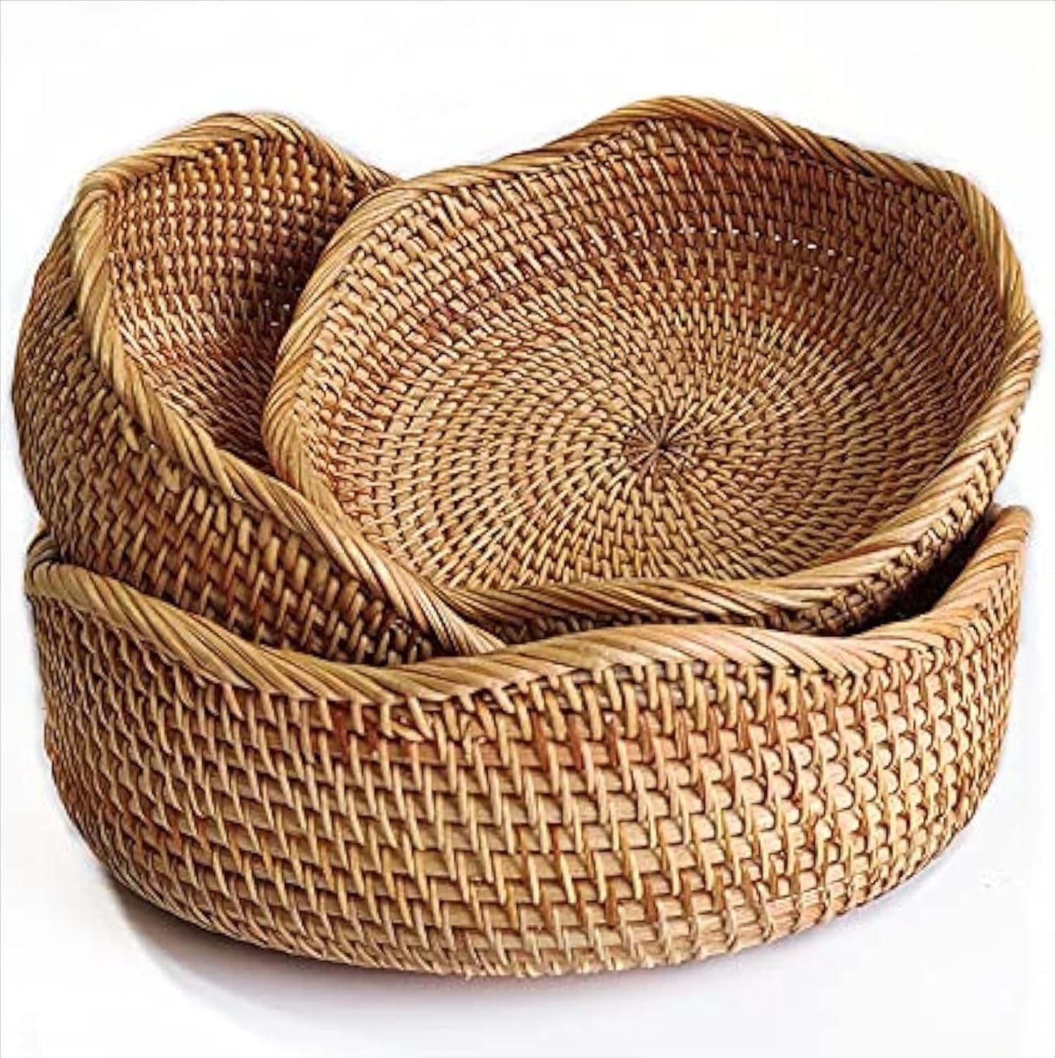 Rattan Bread Basket, Round Fruit Baskets, Wicker Storage Bowls, Natural Woven