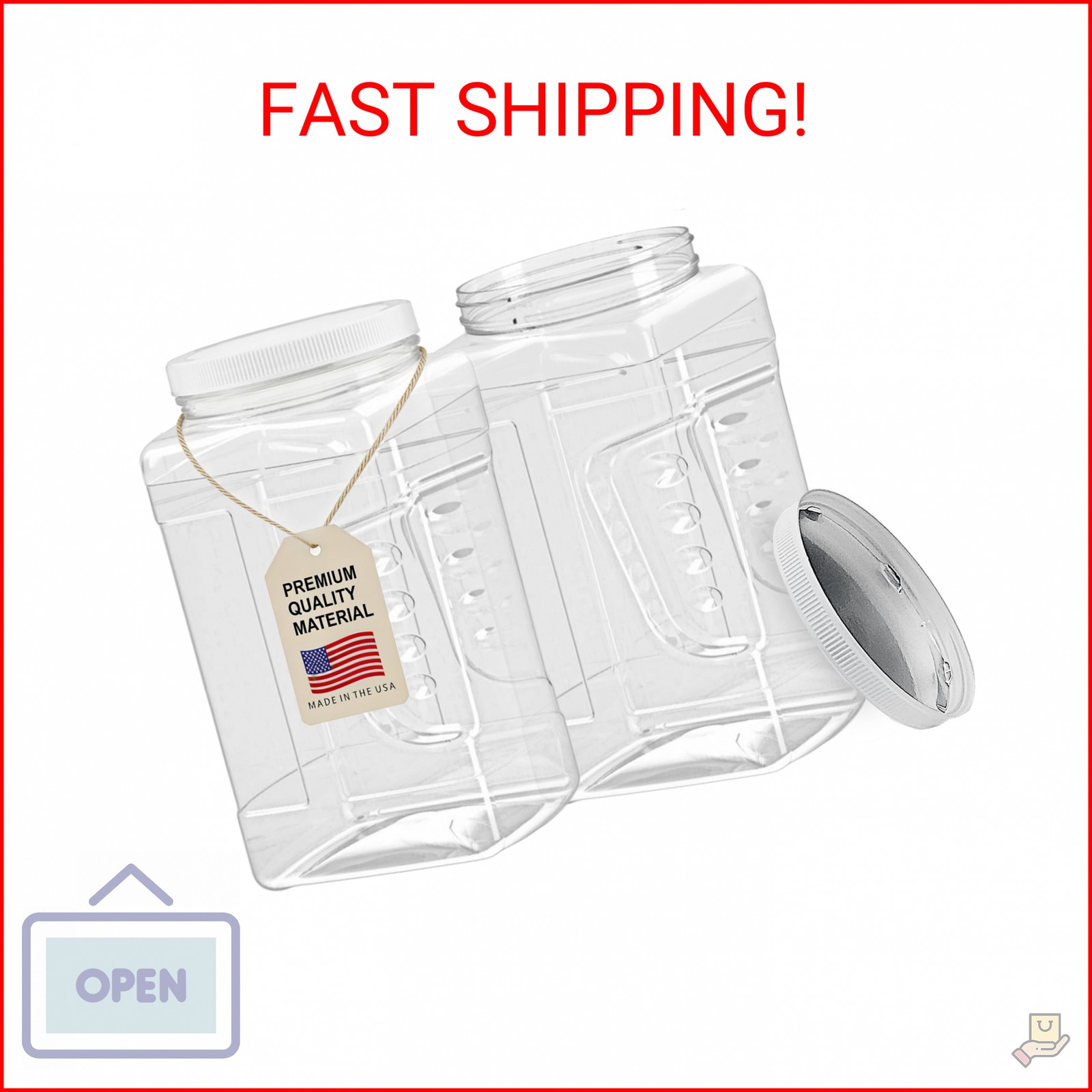 ljdeals 1 Gallon Clear Plastic Storage Containers Grip Jars, Wide Mouth Square C
