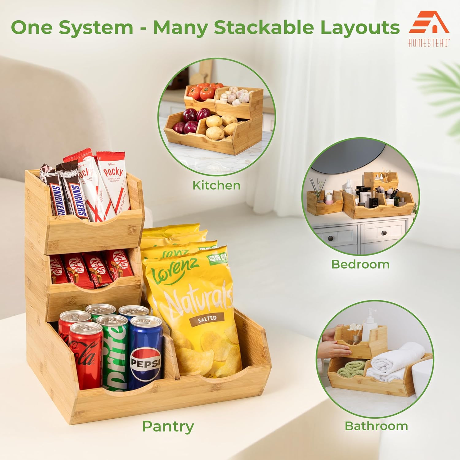 HOMESTEAD Bamboo Pantry Storage Bins – Potato & Onion Storage Bin for Pantry Org