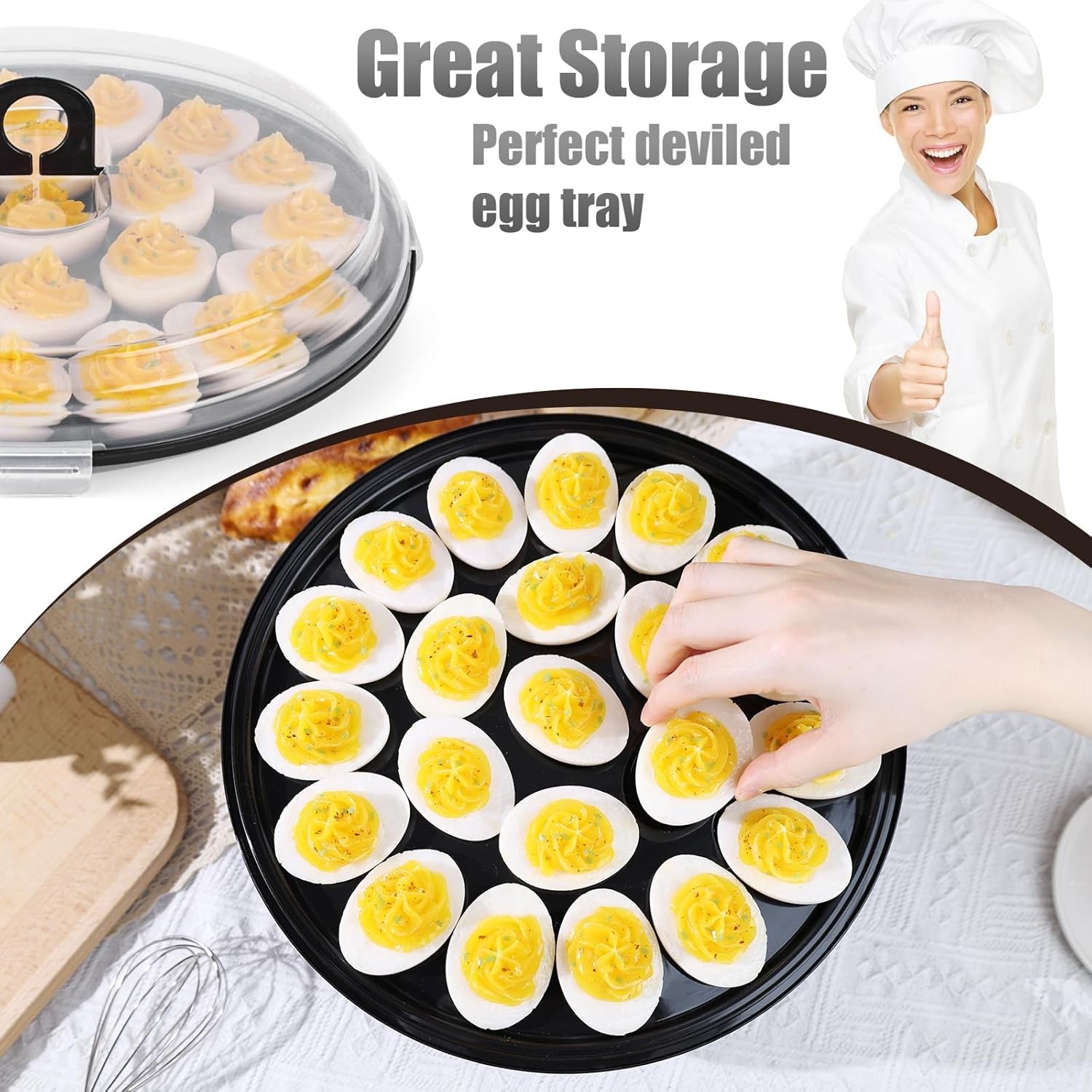 Elegant 3PCS Black Deviled Egg Carrier with 66 Slots for Effortless Transport