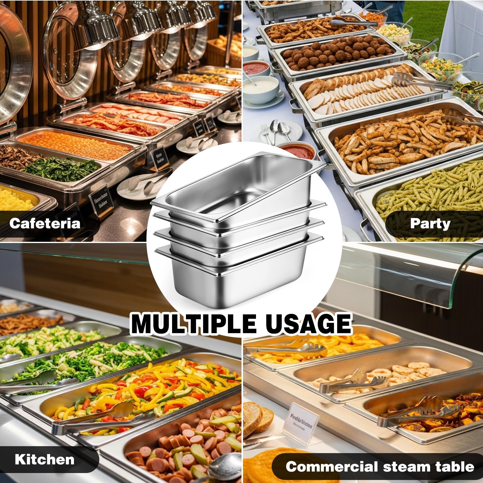 4 Pack 1/3 Hotel Pan with Lids, 4” Deep Steam Table Pan with Lid, 13”L x 6….