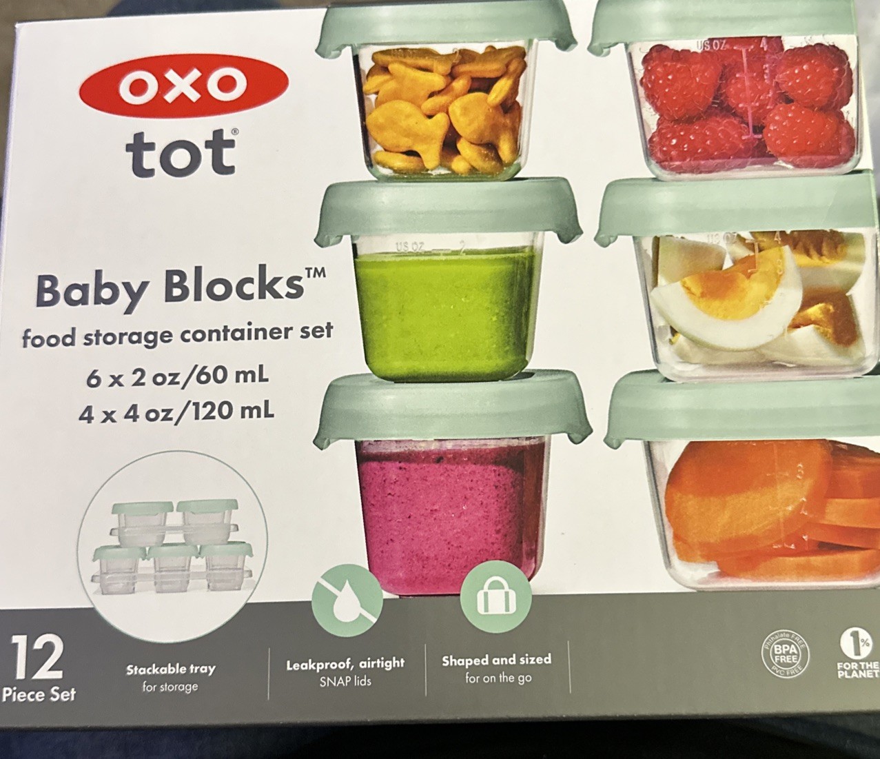New OXO Tot 12 PC Baby Blocks Set Teal BPA PVC Free Freezer Storage Containers