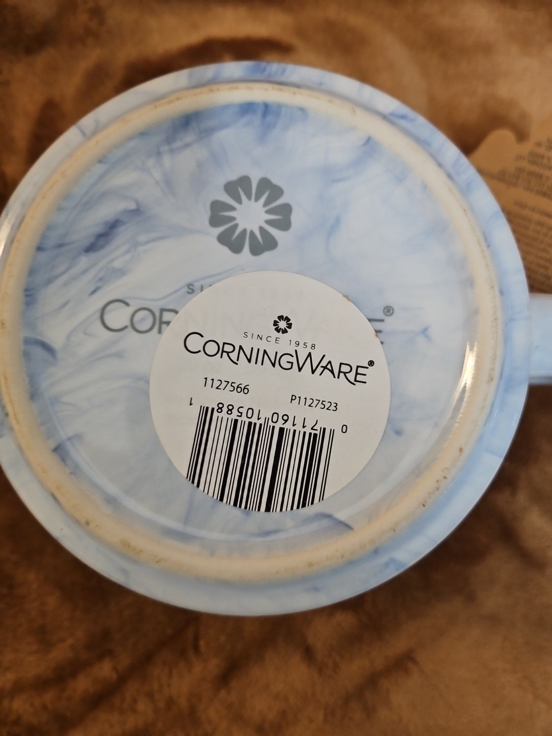 Corningware 20oz Blue Marble Meal Mug with Plastic Vented Lid NEW W/TAGS