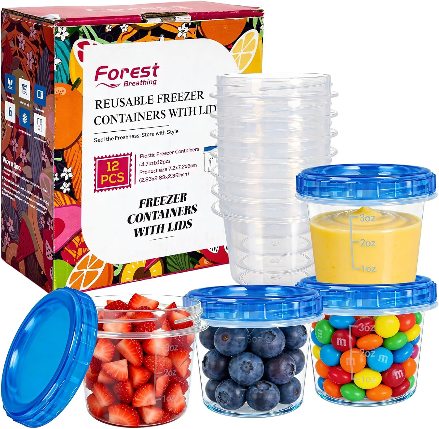 12 Pack 4Oz Small Freezer Storage Containers with Twist Top Lids Airtight, Mini