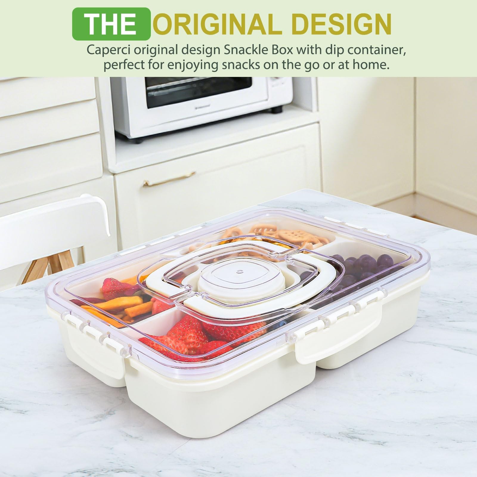 Large Portion Snackle Box Container – 5 Compartments Veggie Fruit Snack Divid…