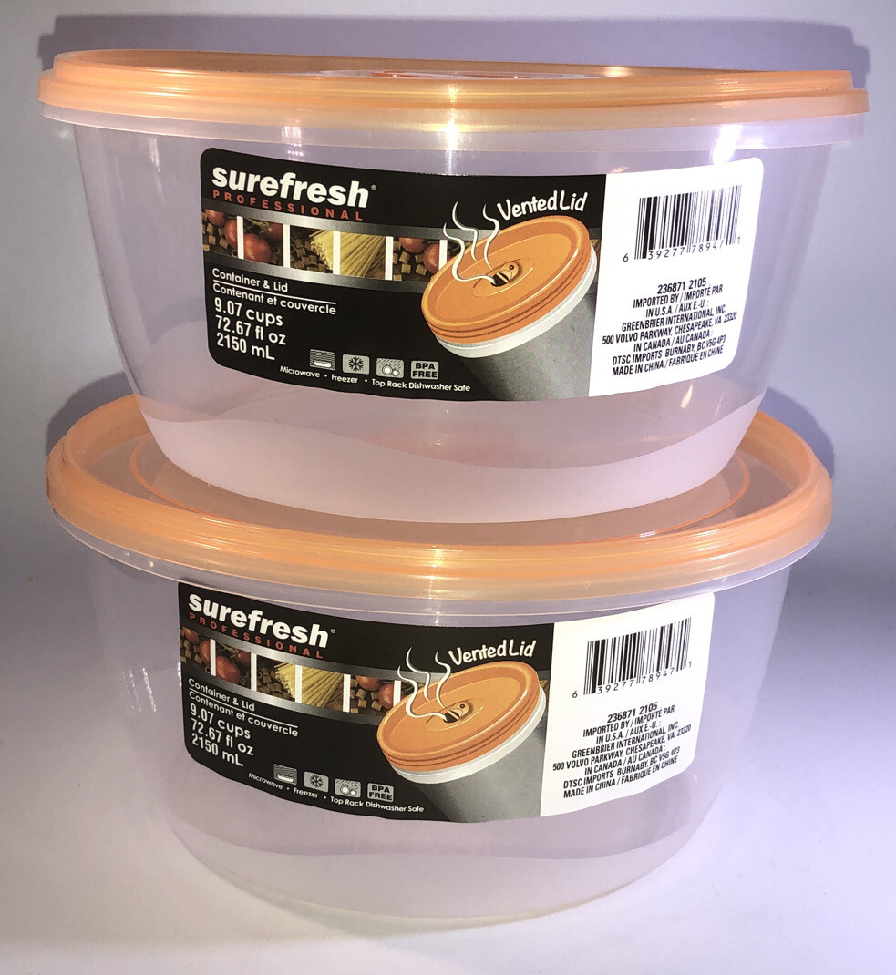 Vented Lid 2-9.07 Cups/72 oz Sure Fresh Dry/Cold/Freezer Food Storage Containers