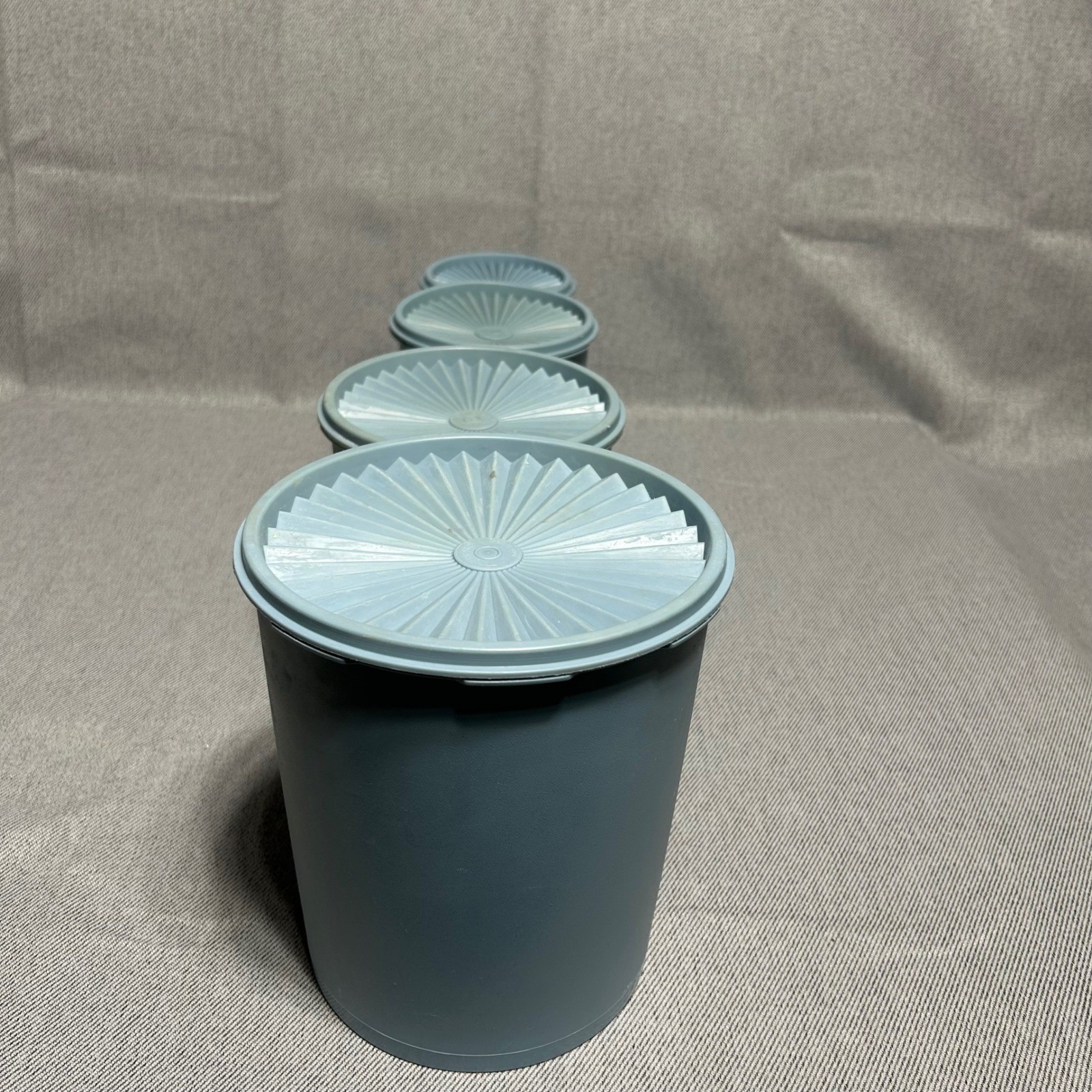 Tupperware 4 Piece Servalier Nesting Canister Set with Lids Blue Vintage Storage