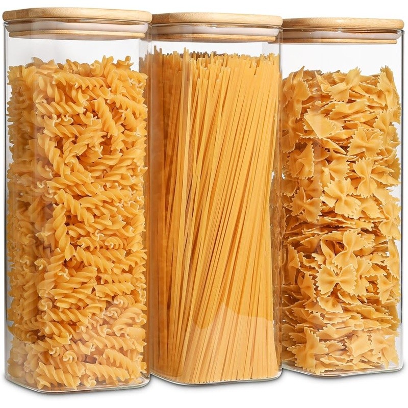 Airtight Glass Food Storage Jars Pasta Noodles Cereal Kitchen Organizer New