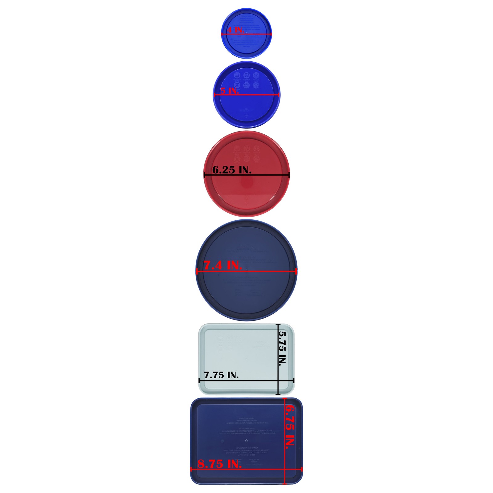Pyrex Coastal Lids: (1) 7202, (2) 7200, (2) 7201, (1) 7402, (2) 7210, (1) 7211