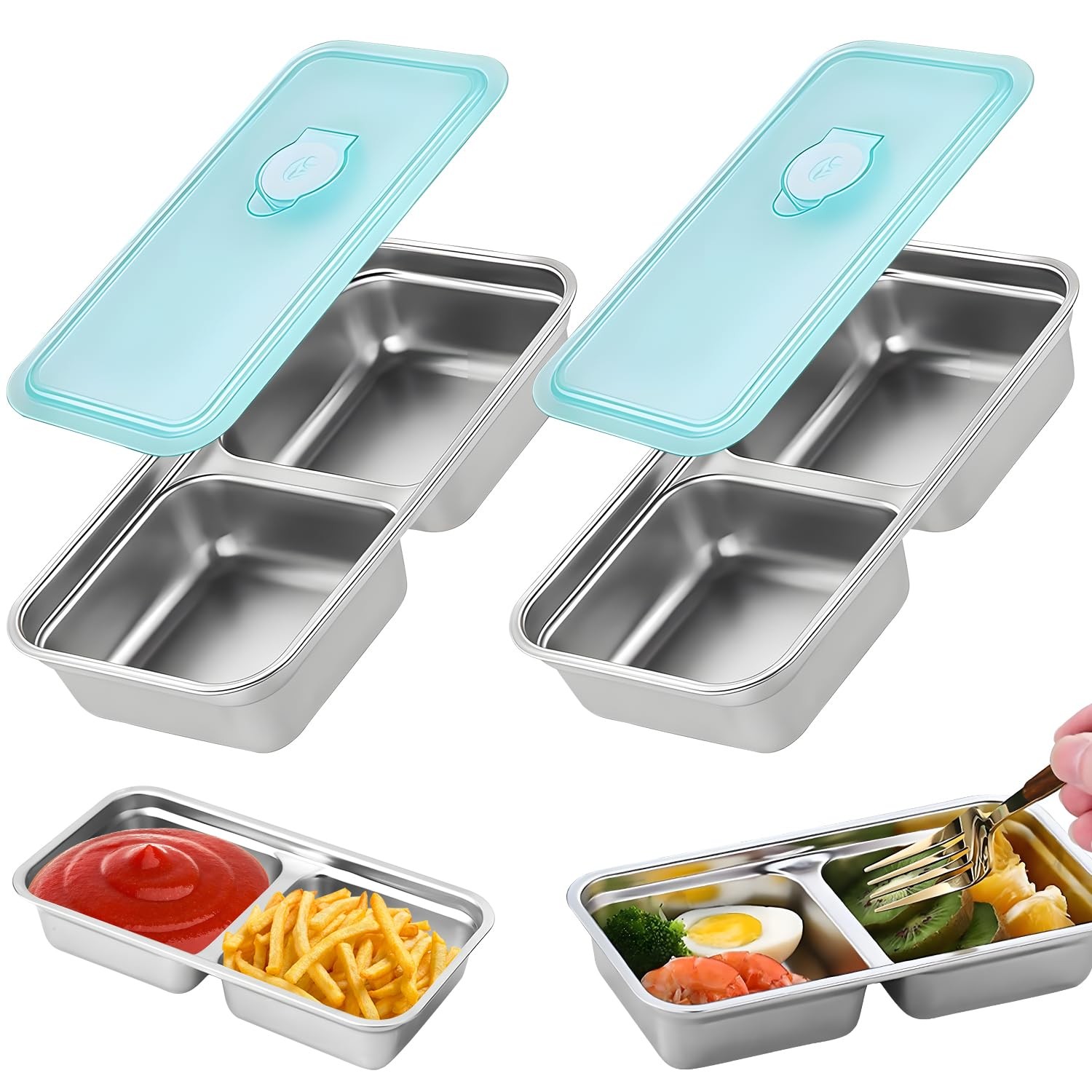 Grab and Go Snack Containers, Stainless Steel Double Compartment Snack Contai…