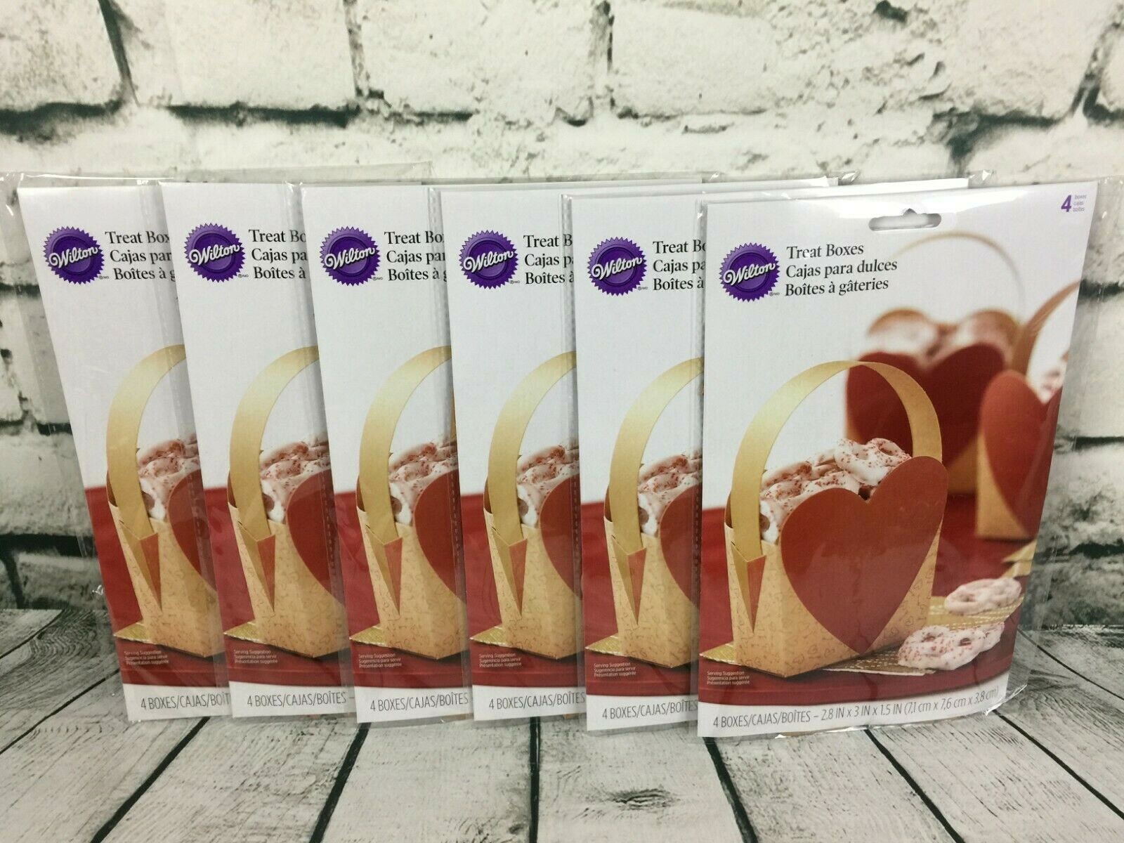 Lot of 6 Wilton 4 Count Valentine Brown Red Heart Treat Boxes 24 Party Container