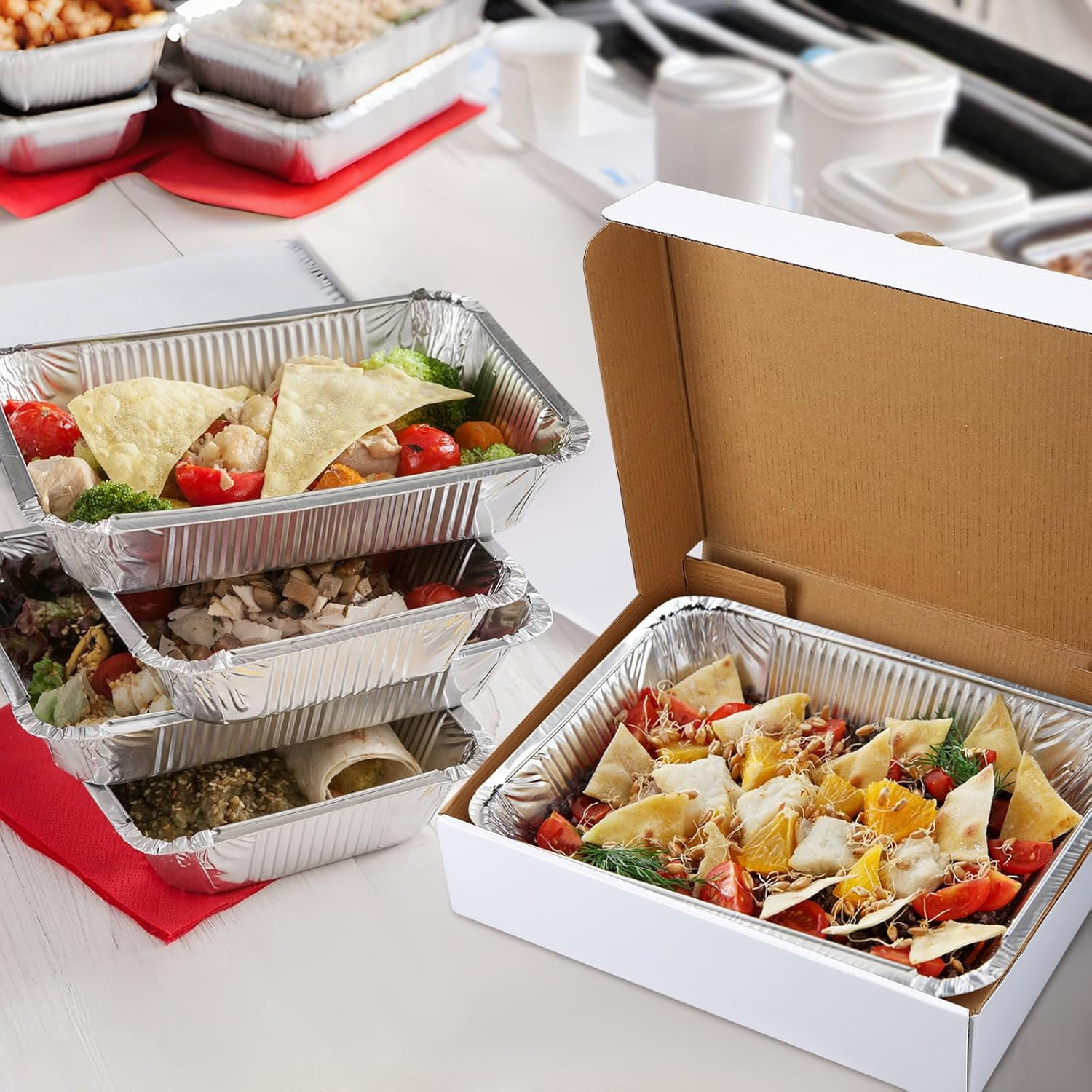 Watersay 25 Pack Half Pan Corrugated Catering Box 13” X 10-7/8” X 3” White Se