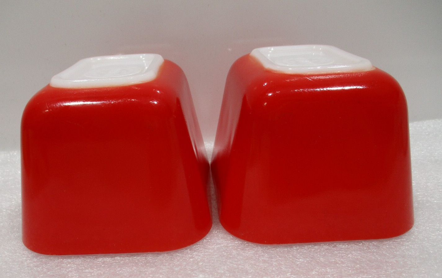 TWO Vintage Pyrex 501-B Fridgie Mini Glass Dish Red 1.5 cup *NO LIDS*