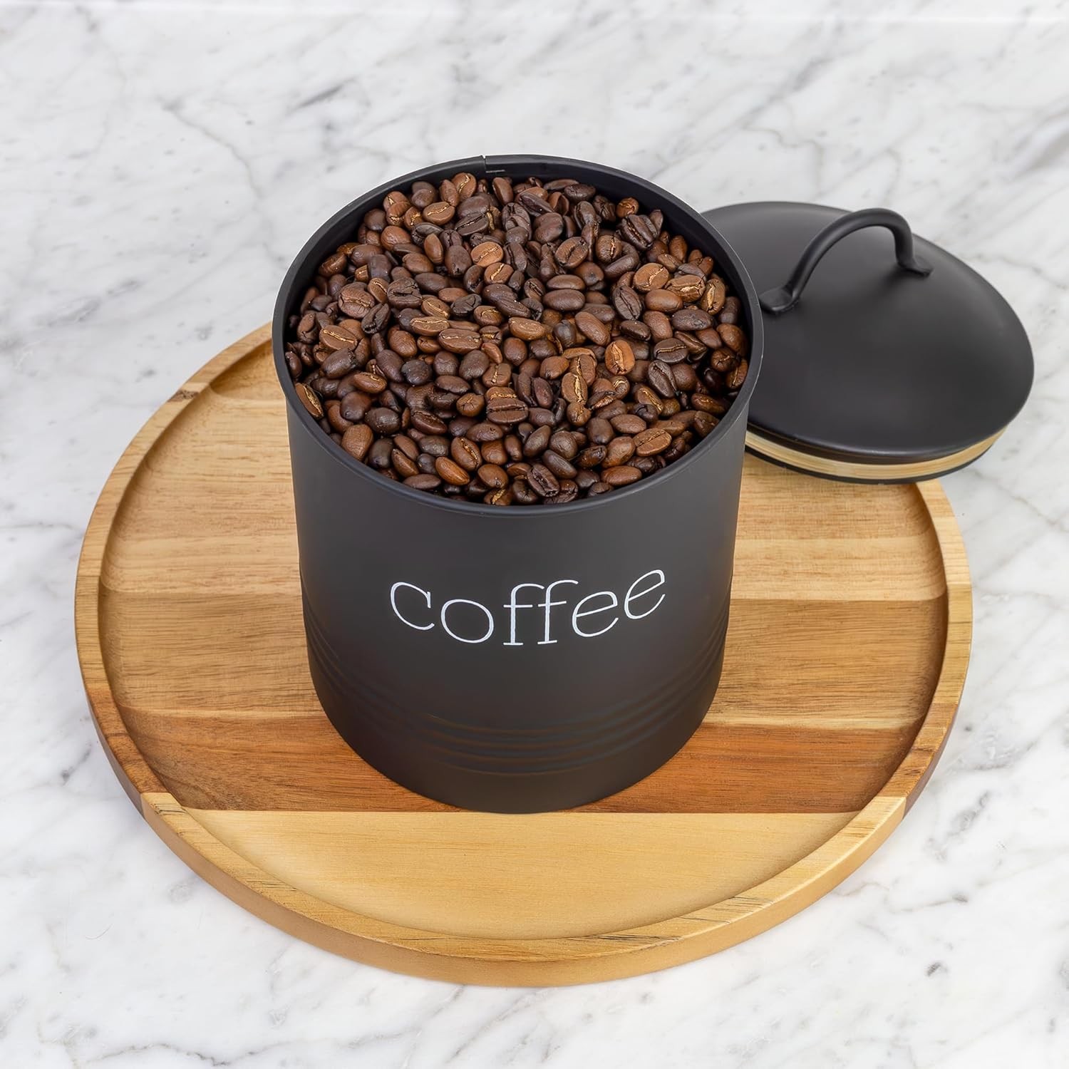 Enamelware Black Coffee Canister; Modern Farmhouse Style Coffee Storage for