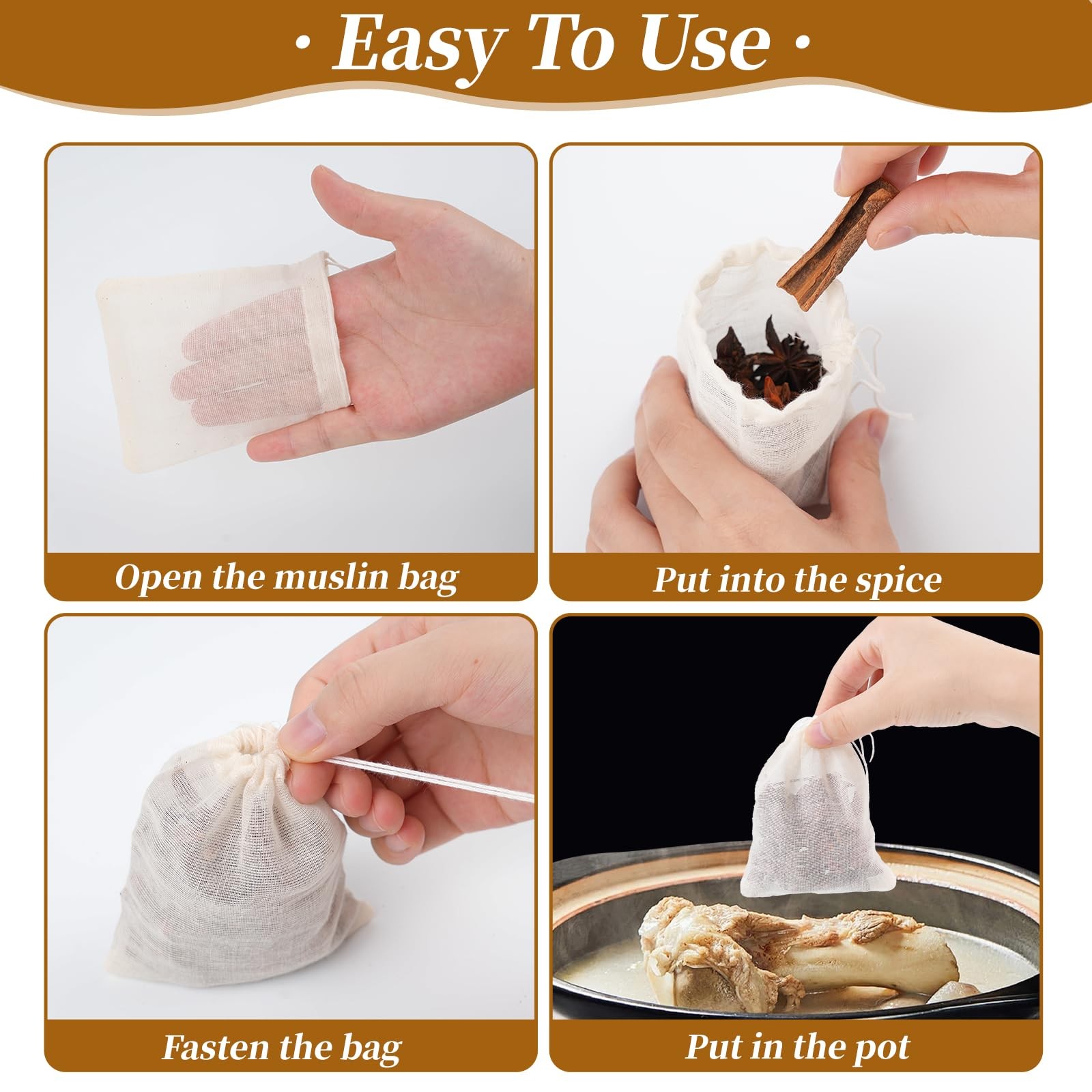 GliSun 50 Pcs Muslin Drawstring Bags Reusable Tea 3 x 4 inches, Natural
