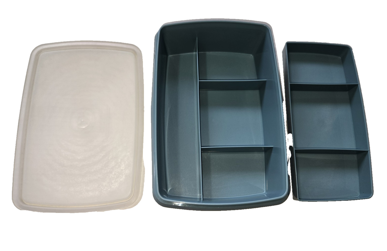 Tupperware Tuppercraft 3pc Stow-N-Go Storage Container Blue 767-2 Vintage