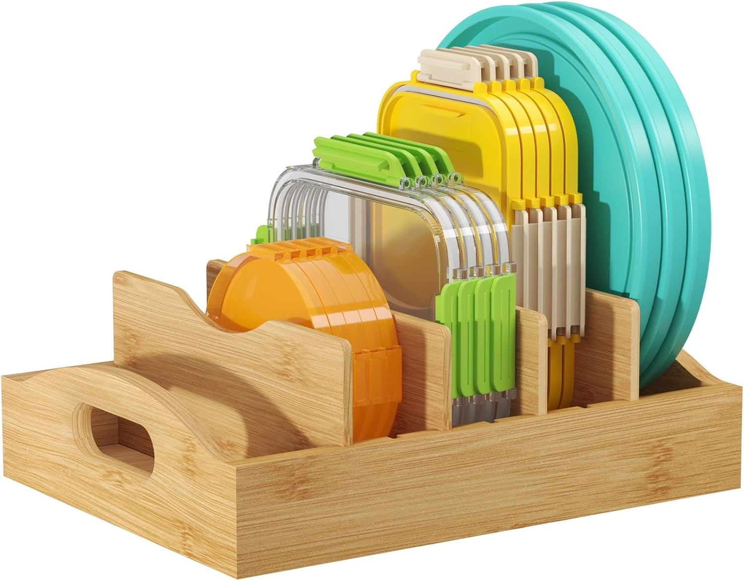 Bamboo Lid Organizer with Adjustable Inserts – 5 Sections for Kitchen Storage