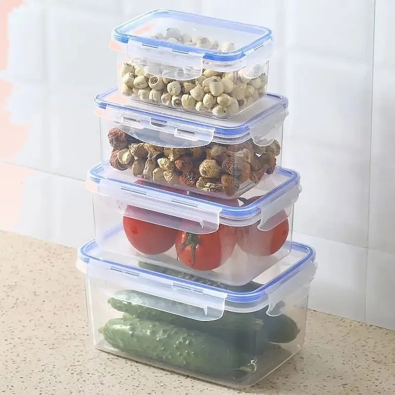 Sealed Rectangular Refrigerator Storage Box with Lid Plastic Crisper Microwave-H