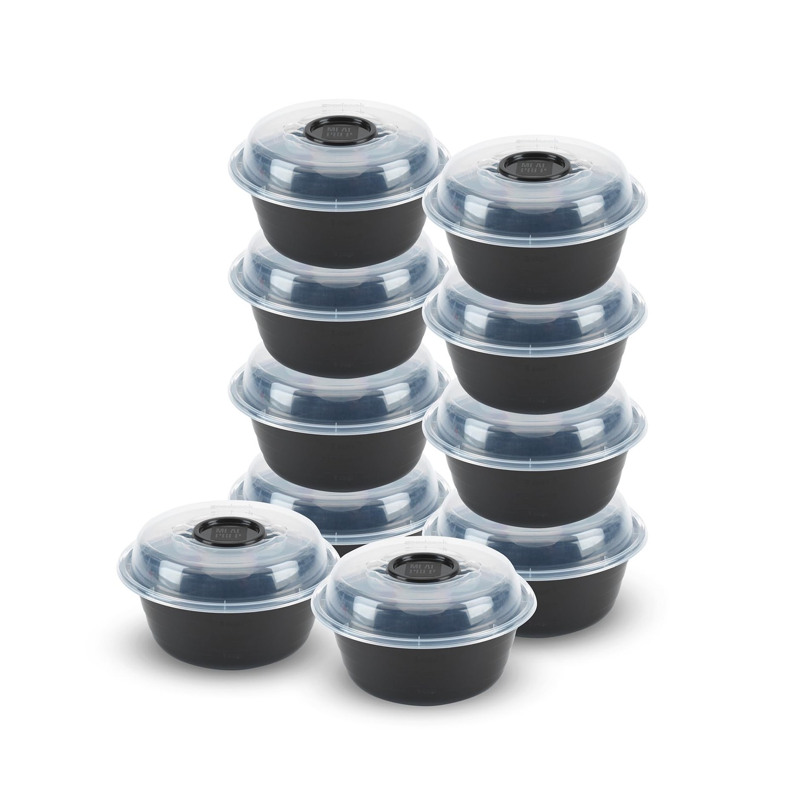 Goodcook 10 Pack 4 Cup Meal Prep Bowls With Lids And Dressing Cup Microwave Safe