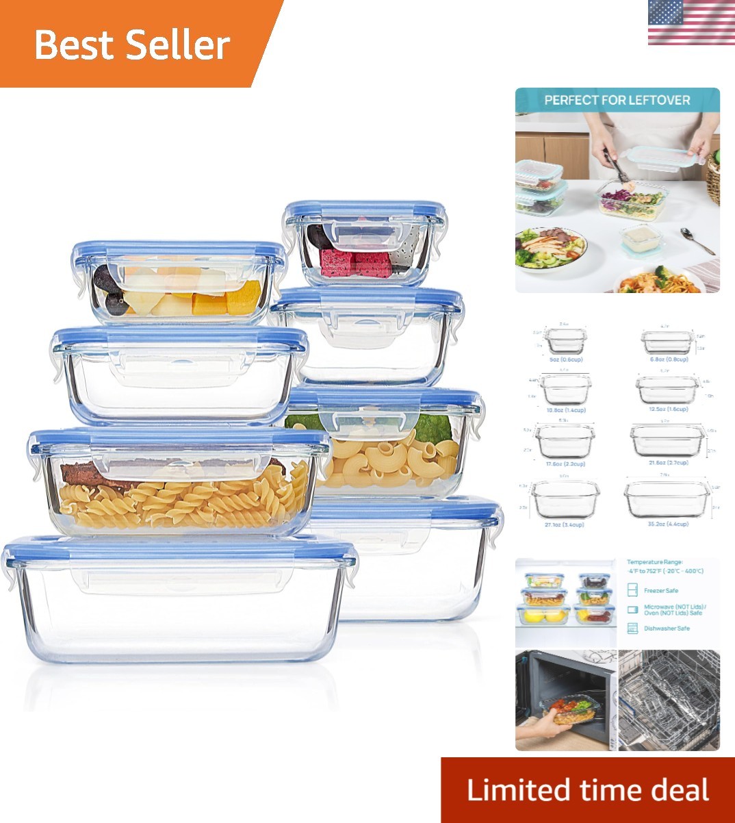 Eco-Friendly 8 Pack Glass Storage Containers – Airtight & BPA-Free for Freshness