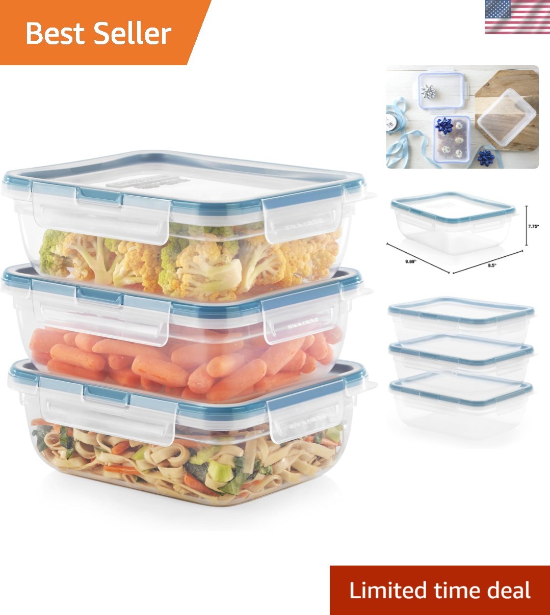 8.5-Cup Airtight Food Storage Containers Set – 3-Pack, Leakproof & BPA-Free