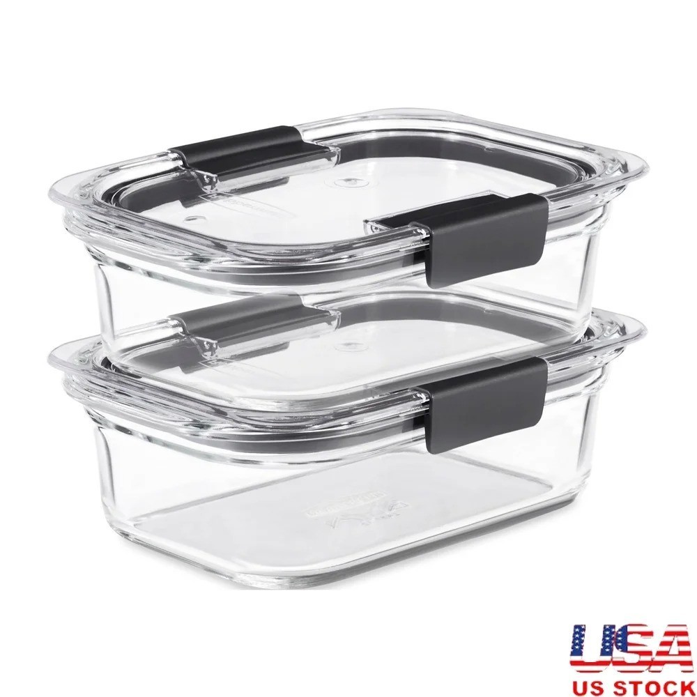 Set of 2 Airtight Glass Food Containers Microwave Oven Dishwasher Safe Stackable