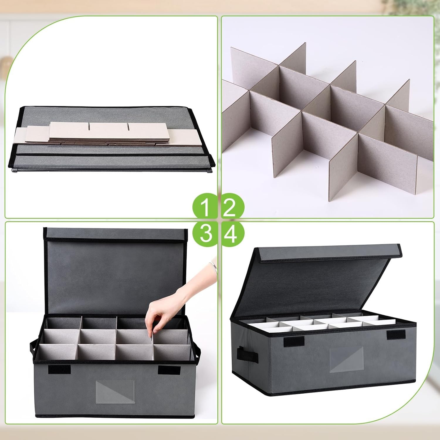 4 Pack Cup and Mug Storage Box with Dividers Wine Glass Storage Box with