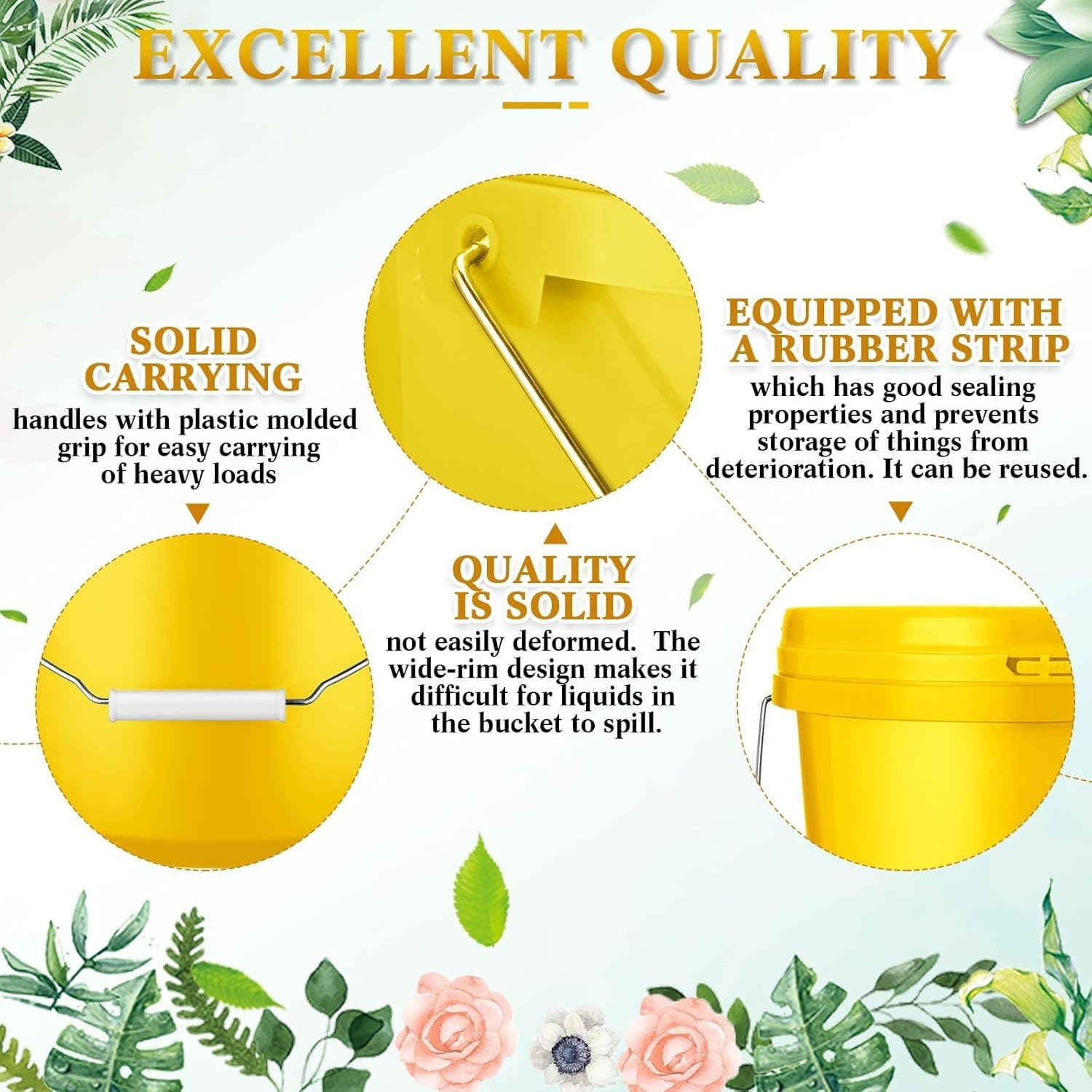 Sturdy 2 Gallon Heavy Duty Plastic Buckets with Lids – Set of 6 for Space Saving