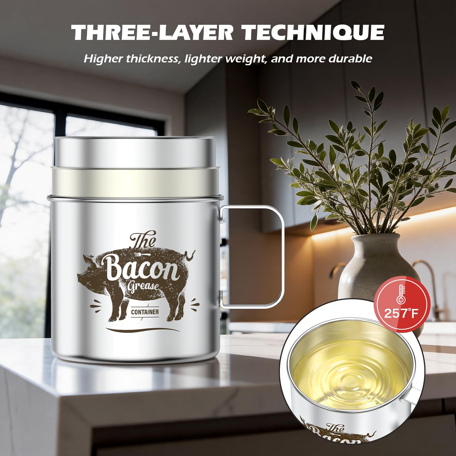 PGYARD Mini Bacon Grease Saver With Strainer 20 OZ Stainless Steel Oil Conta…