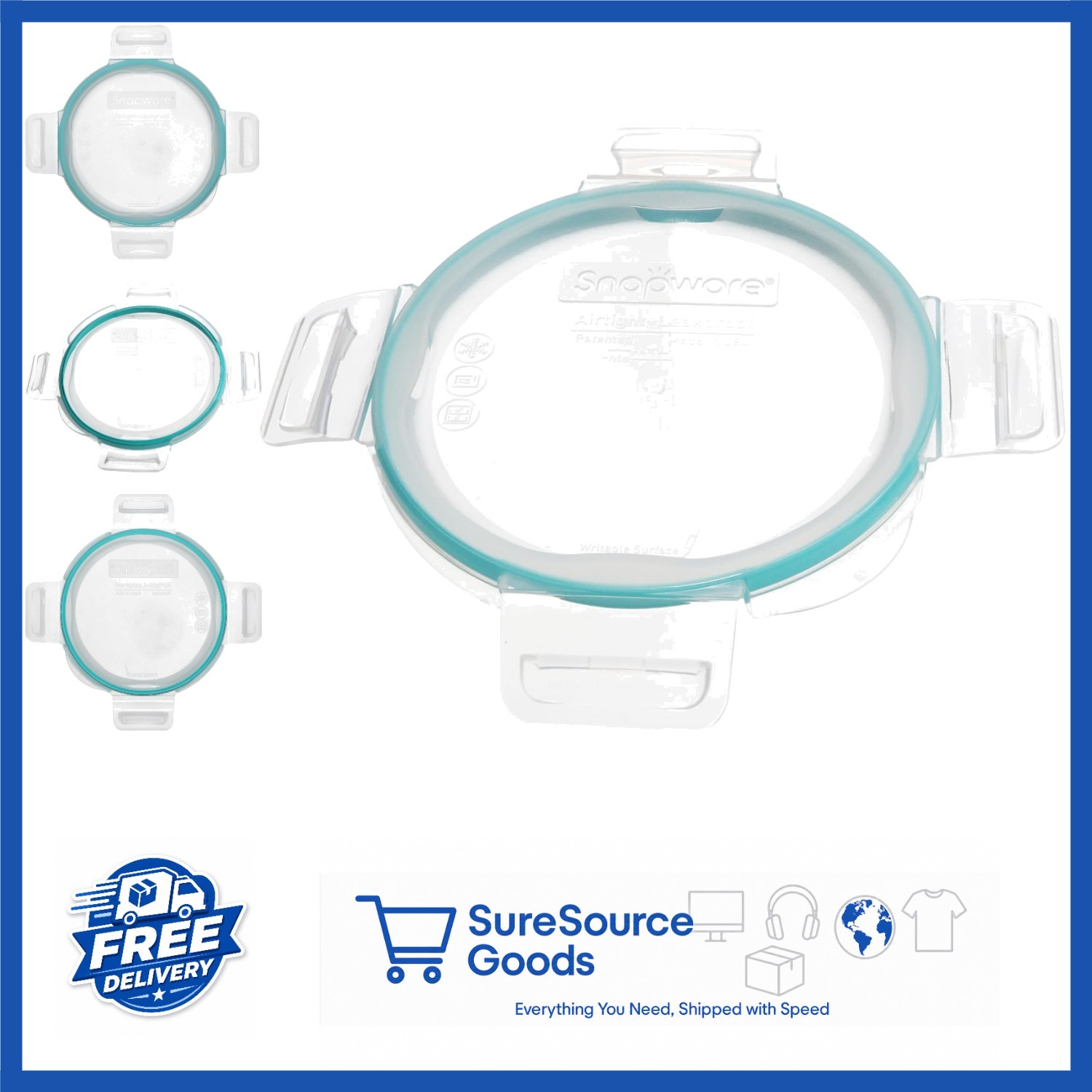 4 Cup Clear Total Solutions Lid with Teal Gasket, Airtight Seal, Dishwasher Safe