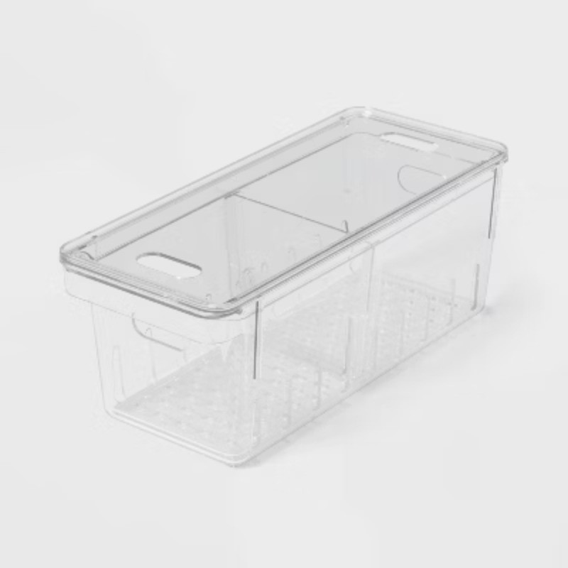 Divided Berry Bin with lid Clear: Refrigerator Organizer, Kitchen Storage