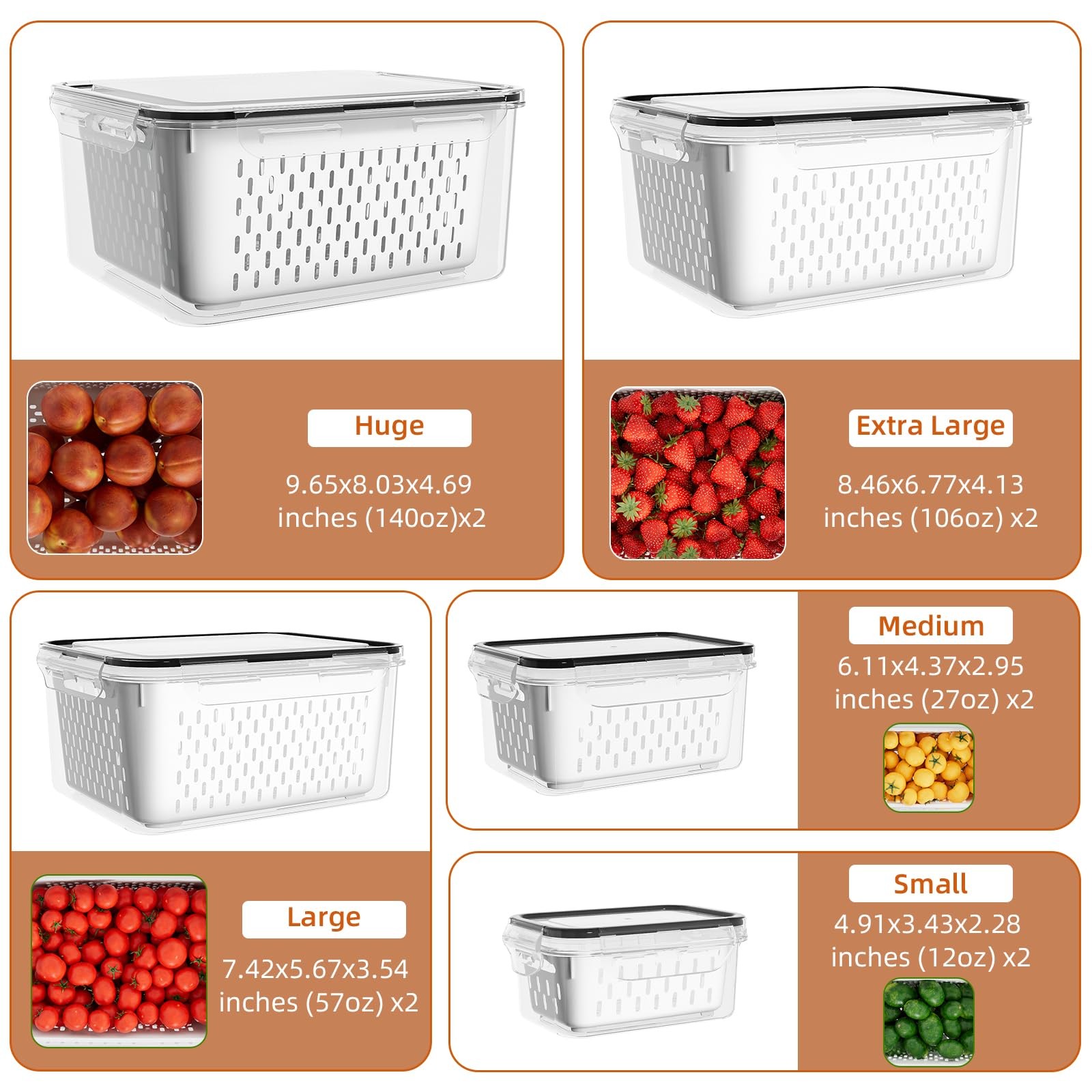 KEMETHY 10 Pack Fruit Storage Containers for Fridge with transparent