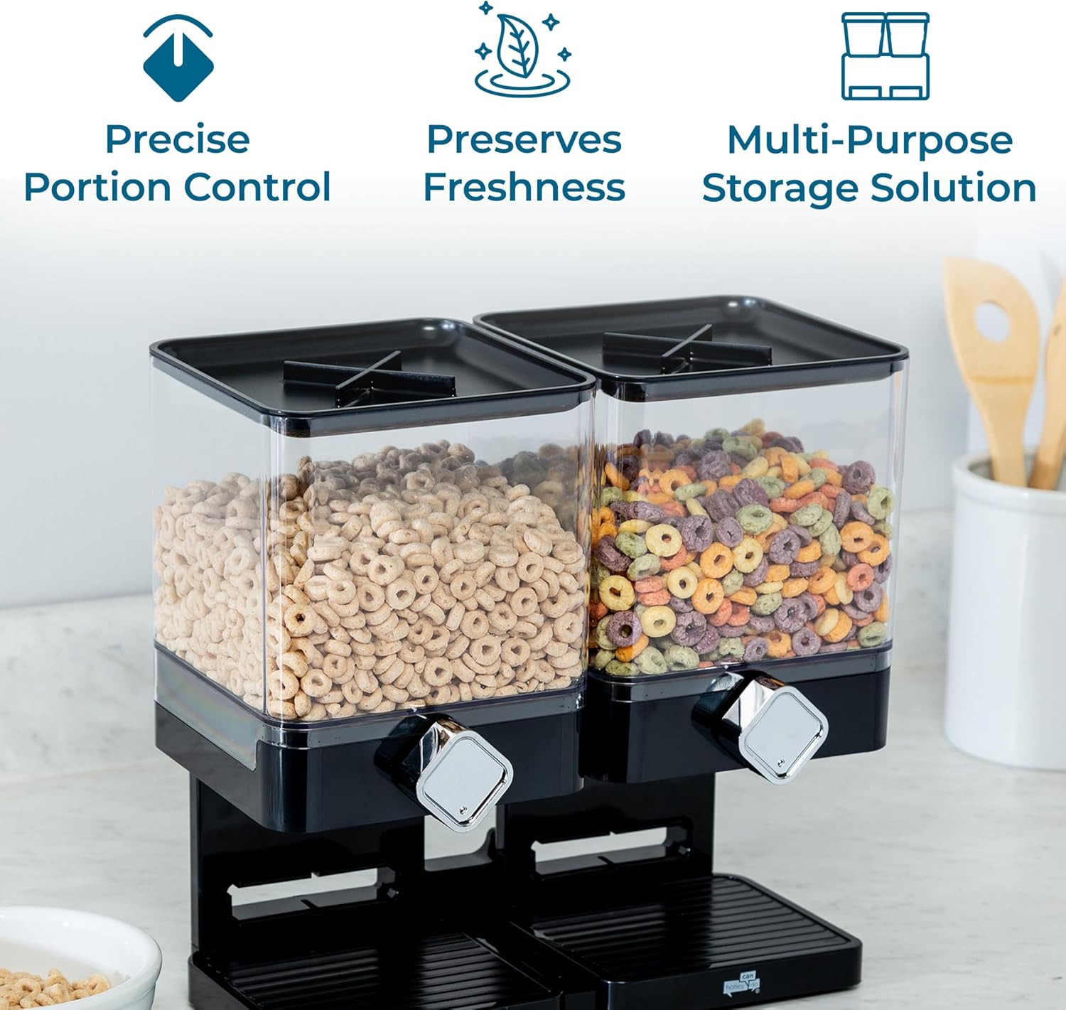 Zevro Compact Dry Food Dispenser, Dual Control, Black/Chrome (Pack of 4)