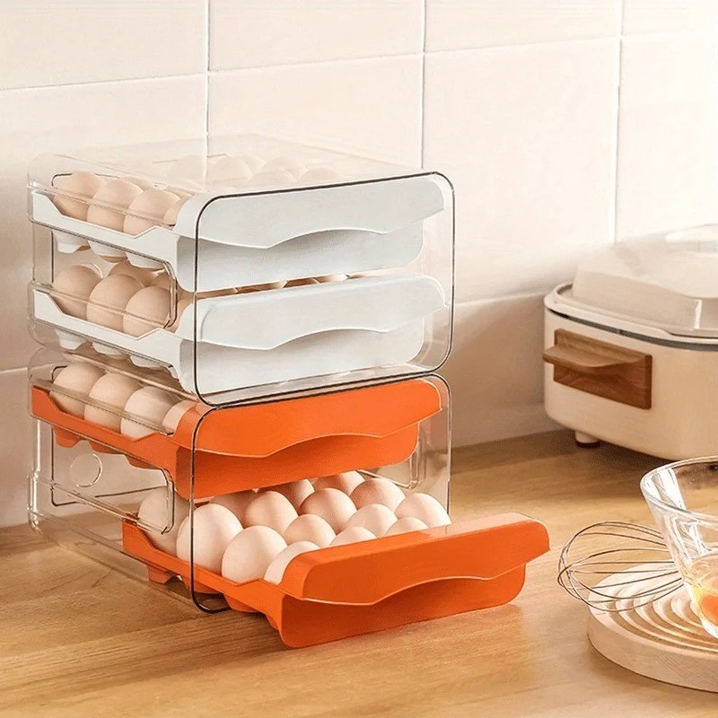 1pc Kitchen Egg Storage Box Refrigerator Fresh Plastic 2-Layer Drawer Type Large