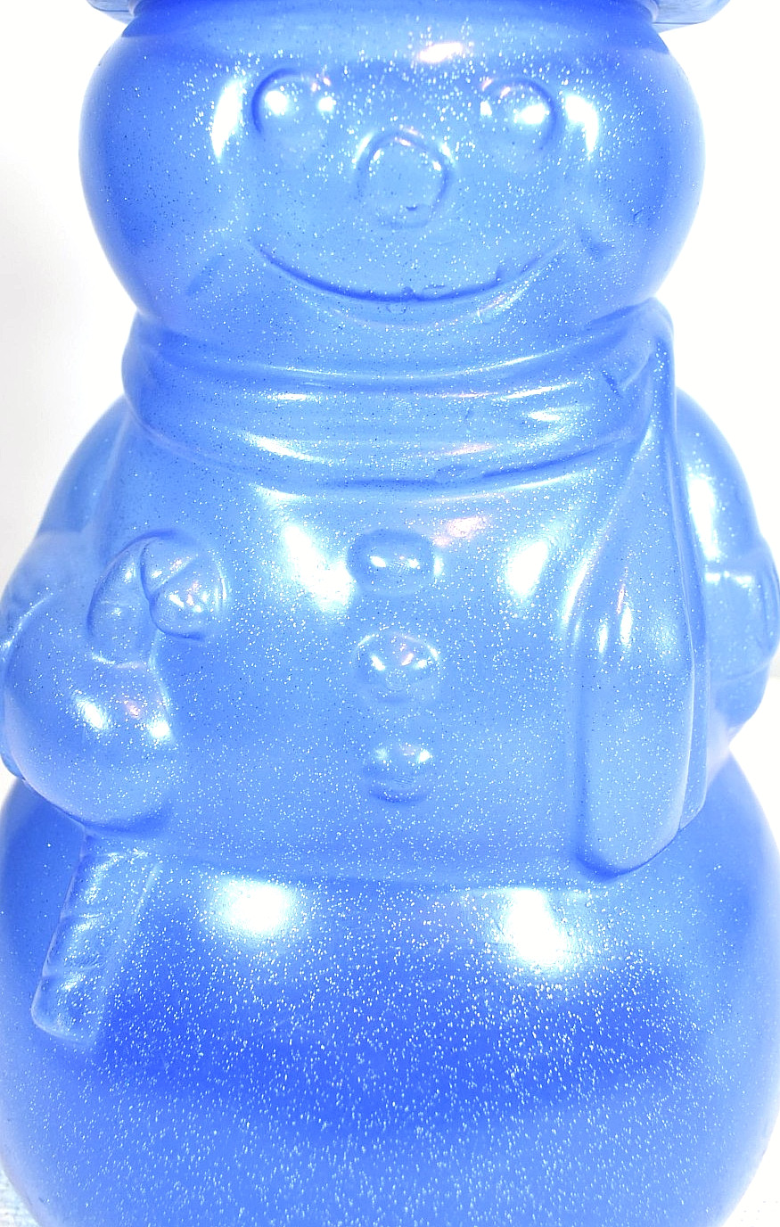 Ice Blue Mr. Snowman Lightweight Plastic Empty Blow-Mold w/ Removable Hat Lid