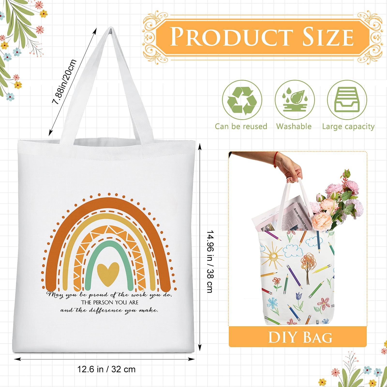 Sadnyy 20Pcs End Of Year Teacher Gift Rainbow Appreciation Gifts Canvas Tote