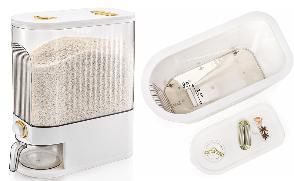 Clear Rice Holder Dispenser, 22 Lbs Large Grain Storage Container with Measuring