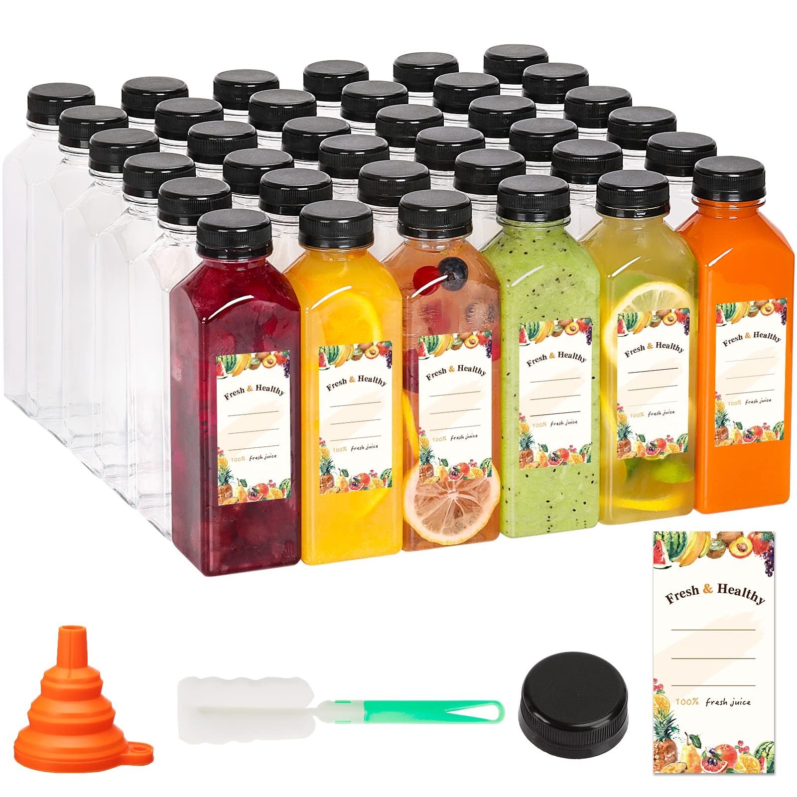 128Pcs 16Oz Plastic Juice Bottles with Caps, Bulk Clear Reusable Juicing Bottles