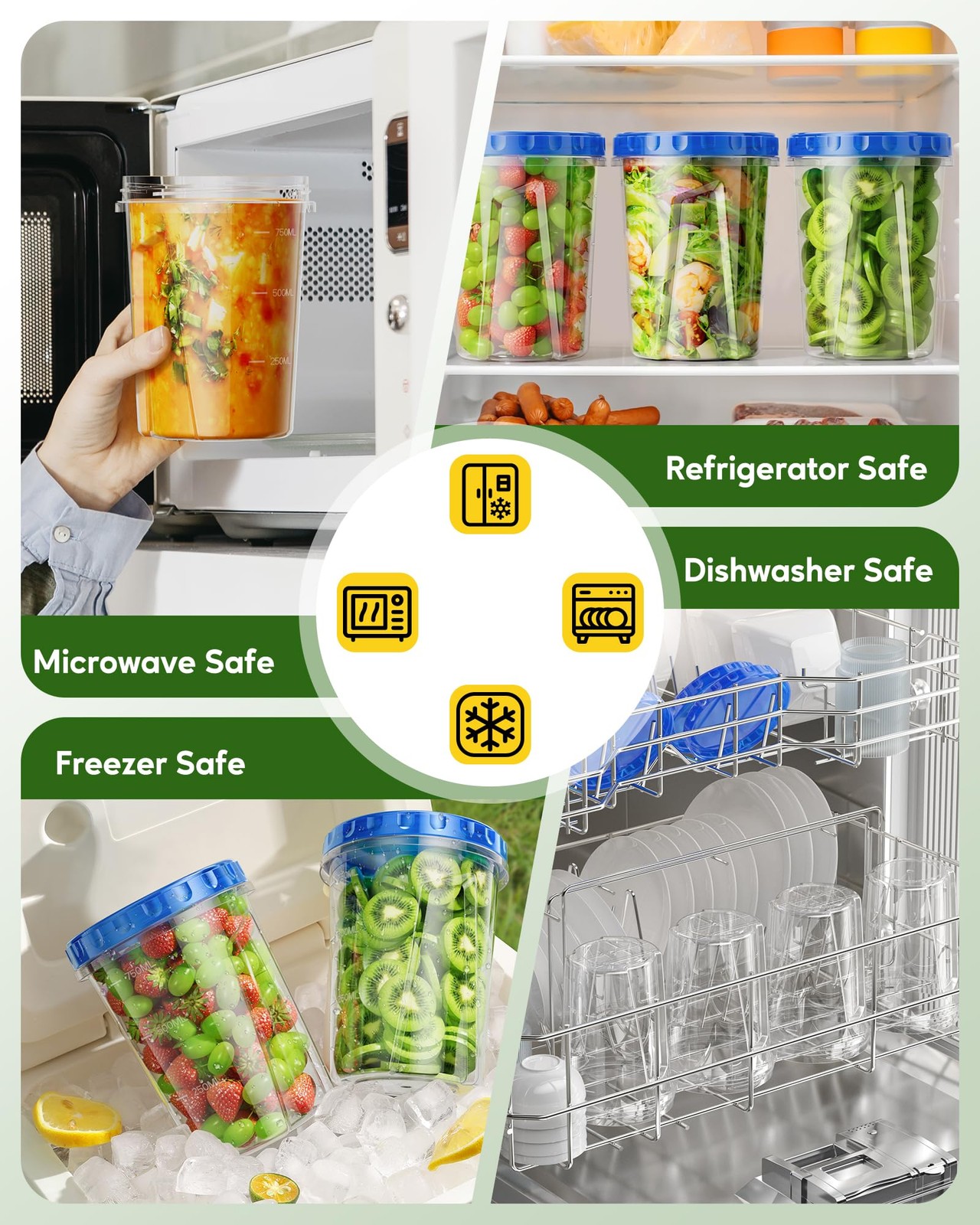 10~Pack 33oz Freezer Storage Containers, BPA Free Stackable with Lids