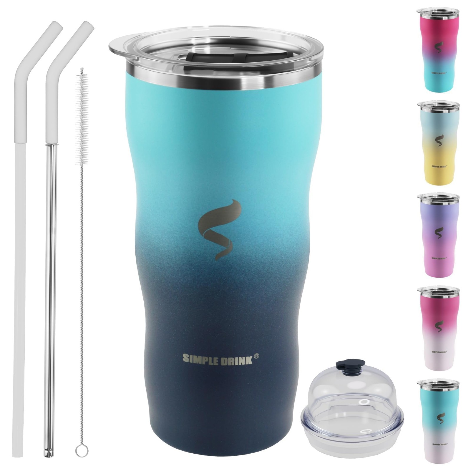 SIMPLE DRINK 20oz Insulated Tumbler w/ Straw & Lid, Spill-Proof, Hot/Cold