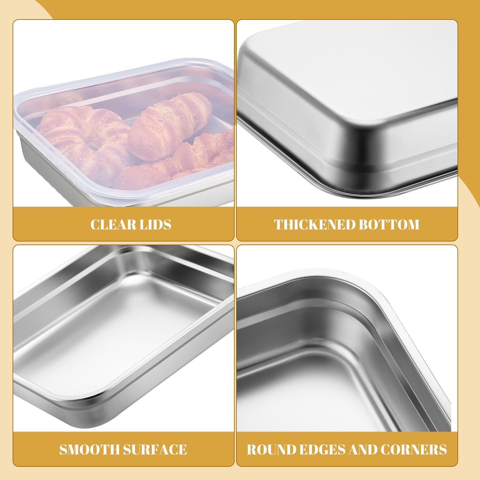 Stainless Steel Food Container with Lid Rack Roasting Baking Pan Cake Pan wit…