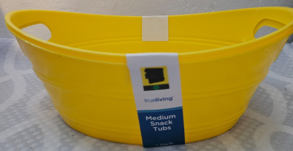 TrueLiving Medium Snack Tubs Yellow Plastic Party Storage Baskets Handles 2 Pack