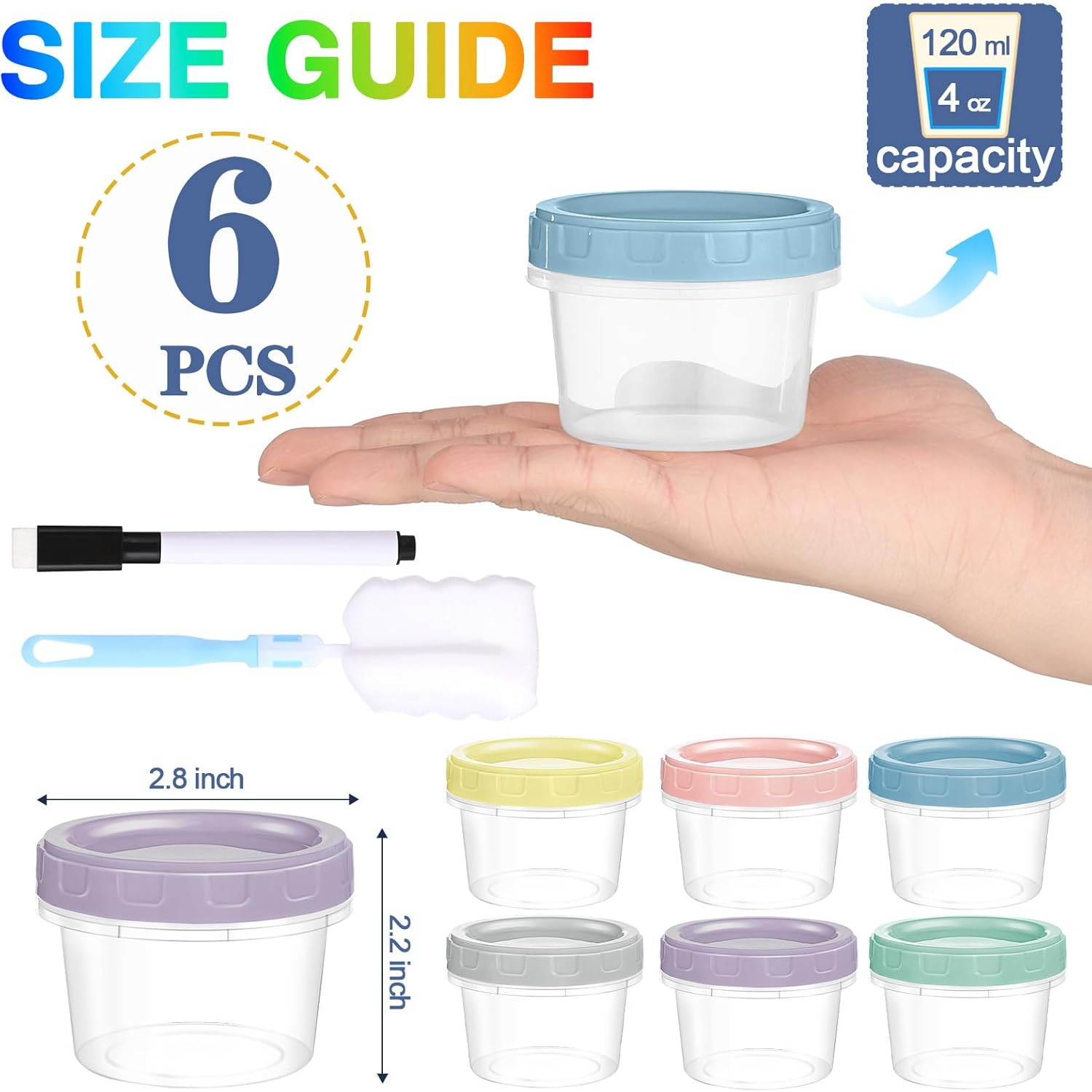 6Pcs 4 Oz Plastic Containers with Screw Lids, Reusable 1/2 Cup Small Food Sto…
