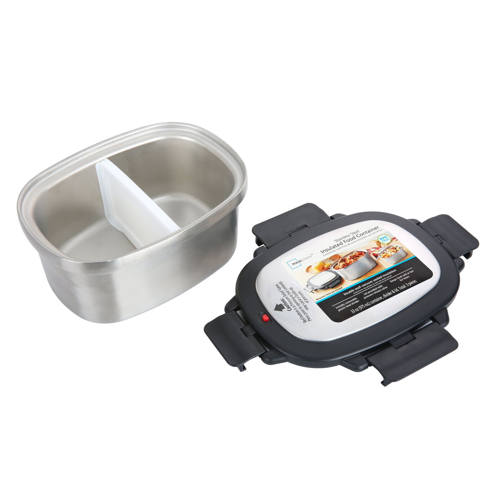33 oz Rectangular Insulated Food Container, Stainless Steel, Dishwasher safe