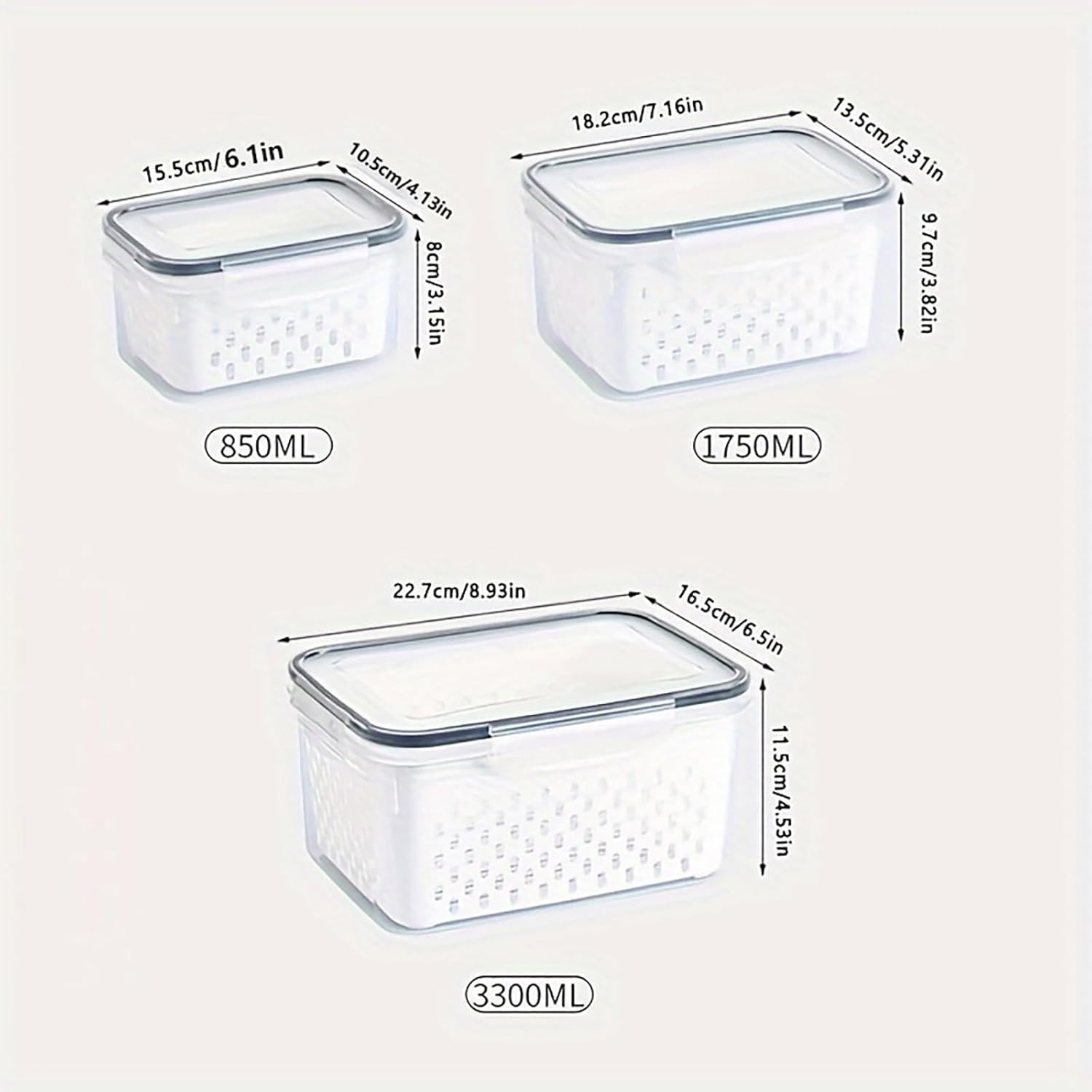 3Pcs 4 in 1 Fruit Containers for Fridge with Removable Colanders and Lids, Airti