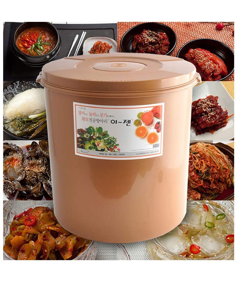 e-jen Premium Kimchi, Sauerkraut Container Probiotic 5 l, Earthenware Brown