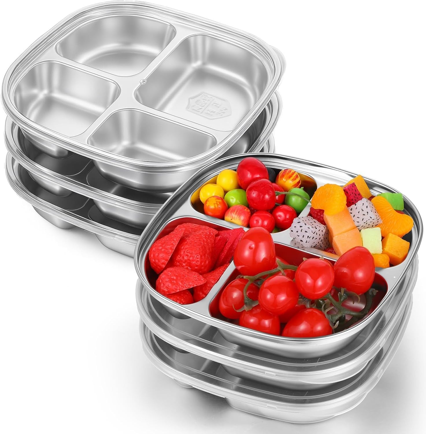 Dishwasher Safe 6-Pack Stainless Steel Lunch Box with 4 Compartments for Snacks