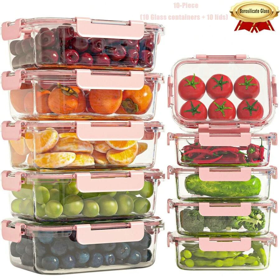 10/2pcs High Borosilicate Glass Food Storage Containers Airtight Lids